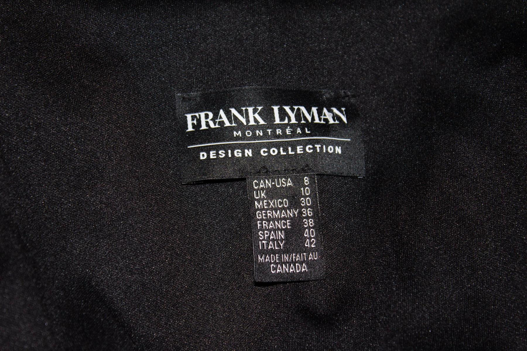 A great jacket by Frank Lyman of Montreal. In a wonderful black velvet with attractive sequin detail, the jacket will be a great addition to  your new season wardrobe. It is fully lined. 
Size 10 Measurements : Bust 36 '', length 24''
