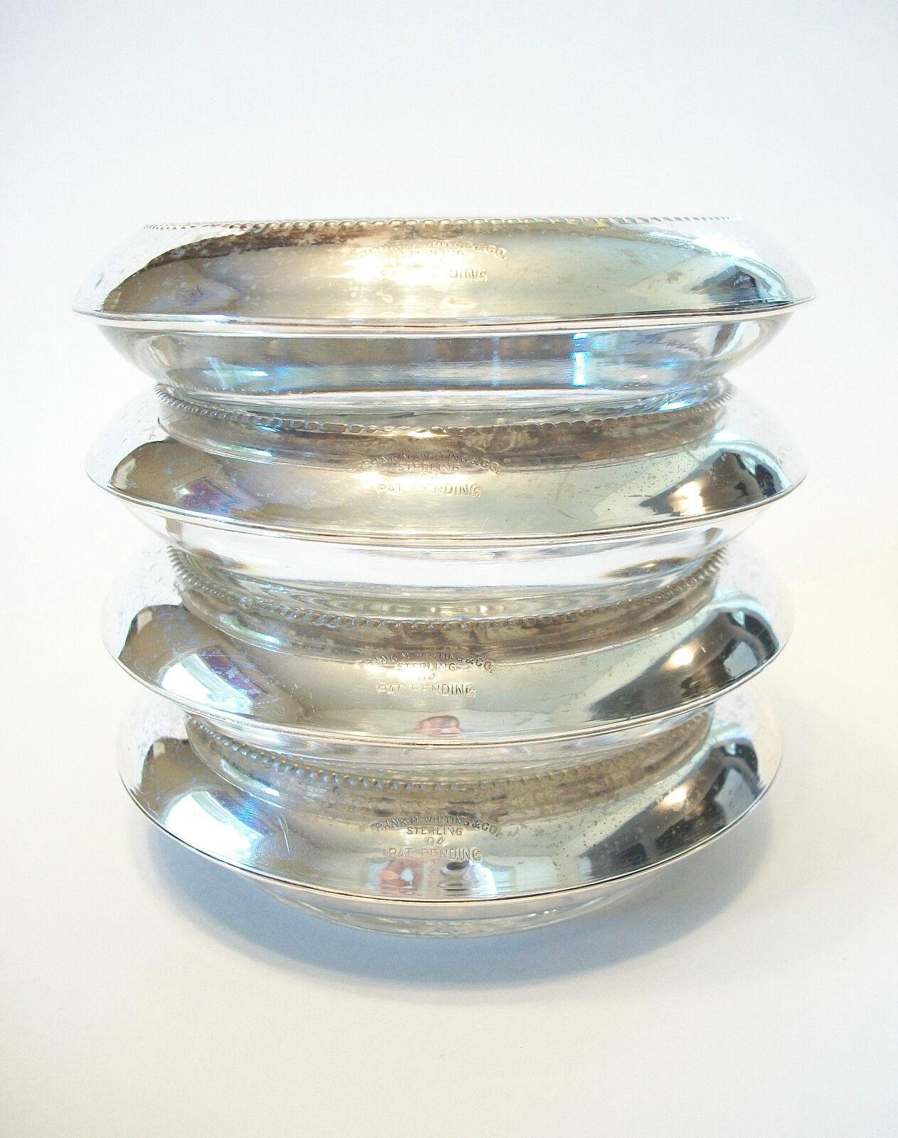 American FRANK M. WHITING - 4 Sterling Silver & Glass Coasters - U.S. - Mid 20th Century For Sale