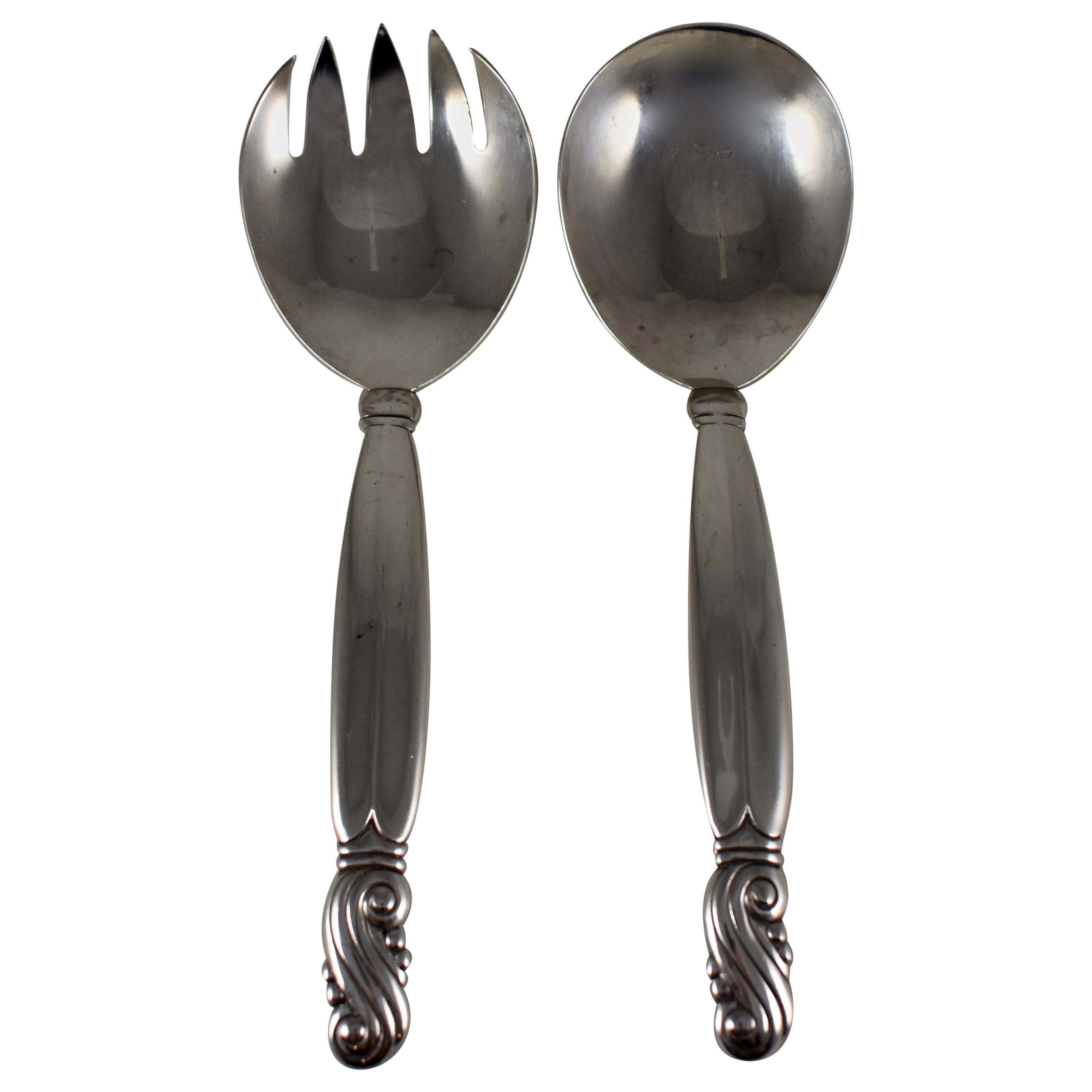 Frank M. Whiting Art Nouveau Sterling Silver Salad Servers, a Handmade Pair For Sale