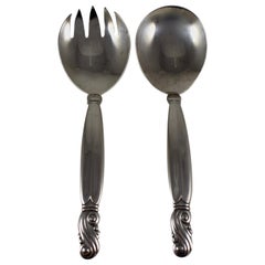 Frank M. Whiting Art Nouveau Sterling Silver Salad Servers, a Handmade Pair