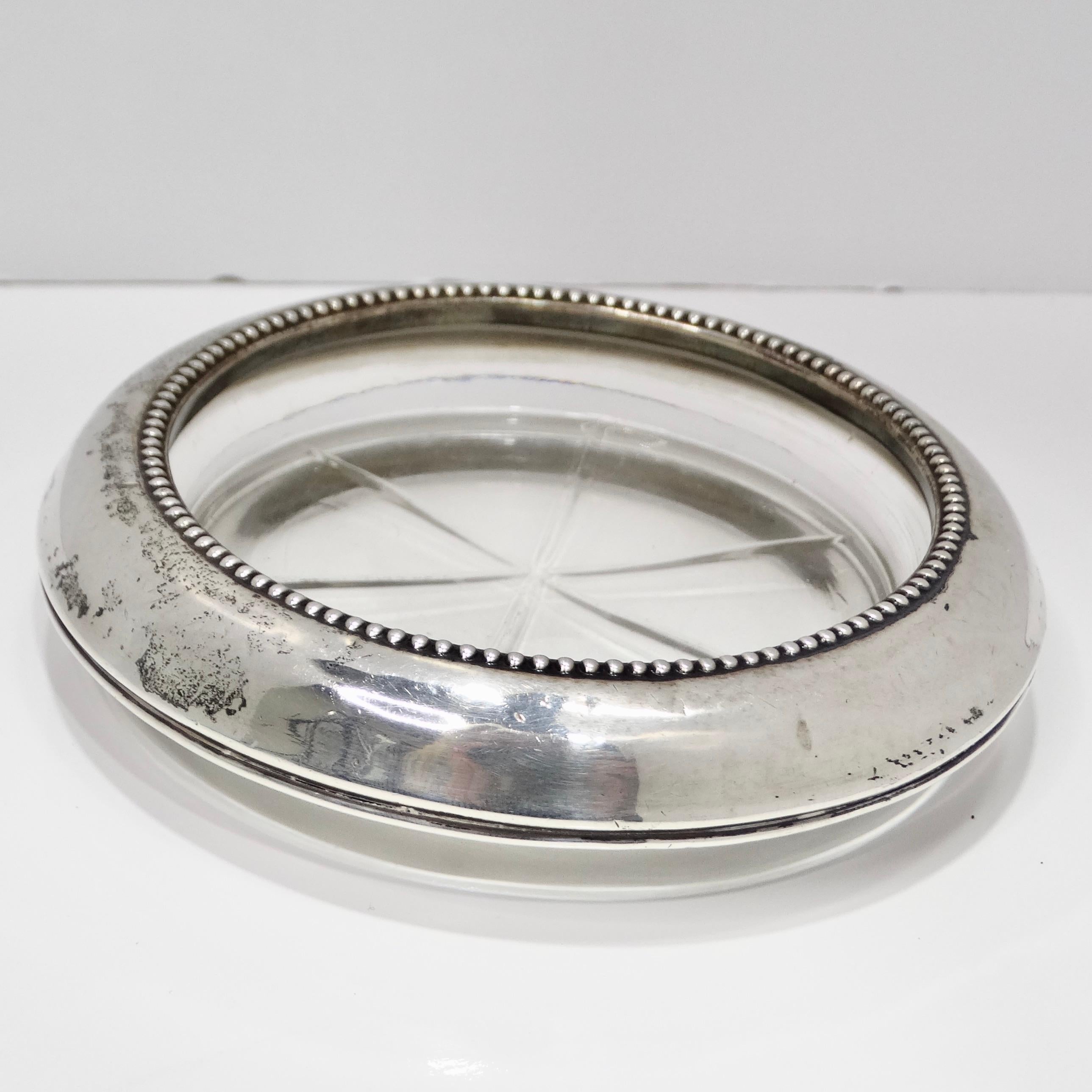 Frank M. Whiting & Co Antique Pure Silver Glass Ash Tray In Good Condition For Sale In Scottsdale, AZ