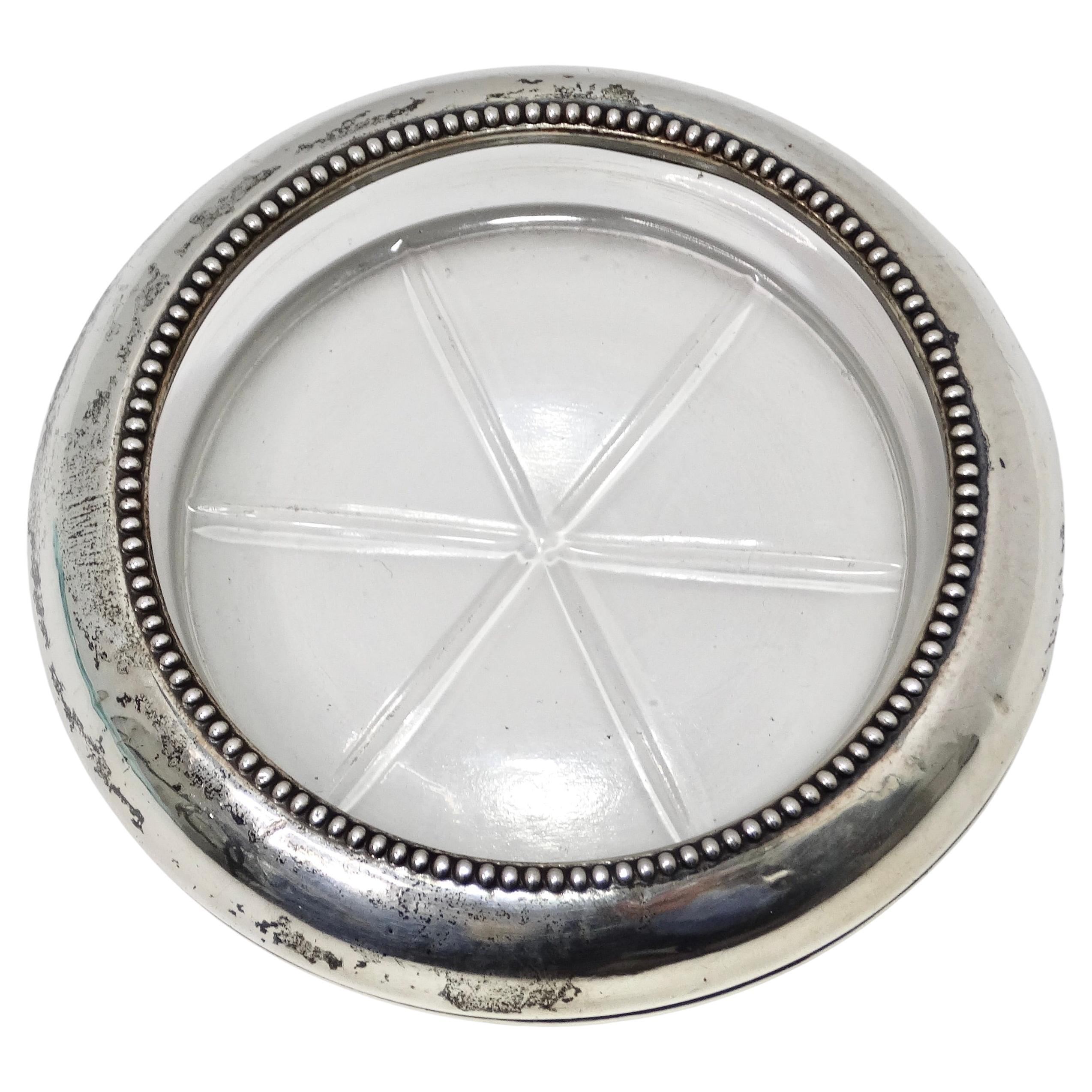Frank M. Whiting & Co Antique Pure Silver Glass Ash Tray For Sale