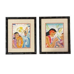 Frank Macintosh „Night Blooming Cereus“ & „Mending Fishing Net“ Drucke gerahmt