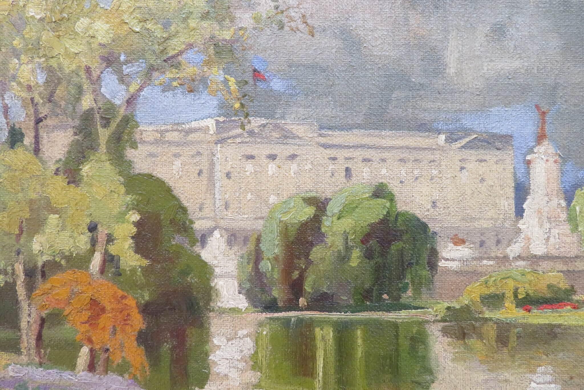 Original Vintage Mid Century ENGLISH oil painting BUCKINGHAM PALACE LONDON - Impressionist Painting by Frank Marsden Lea