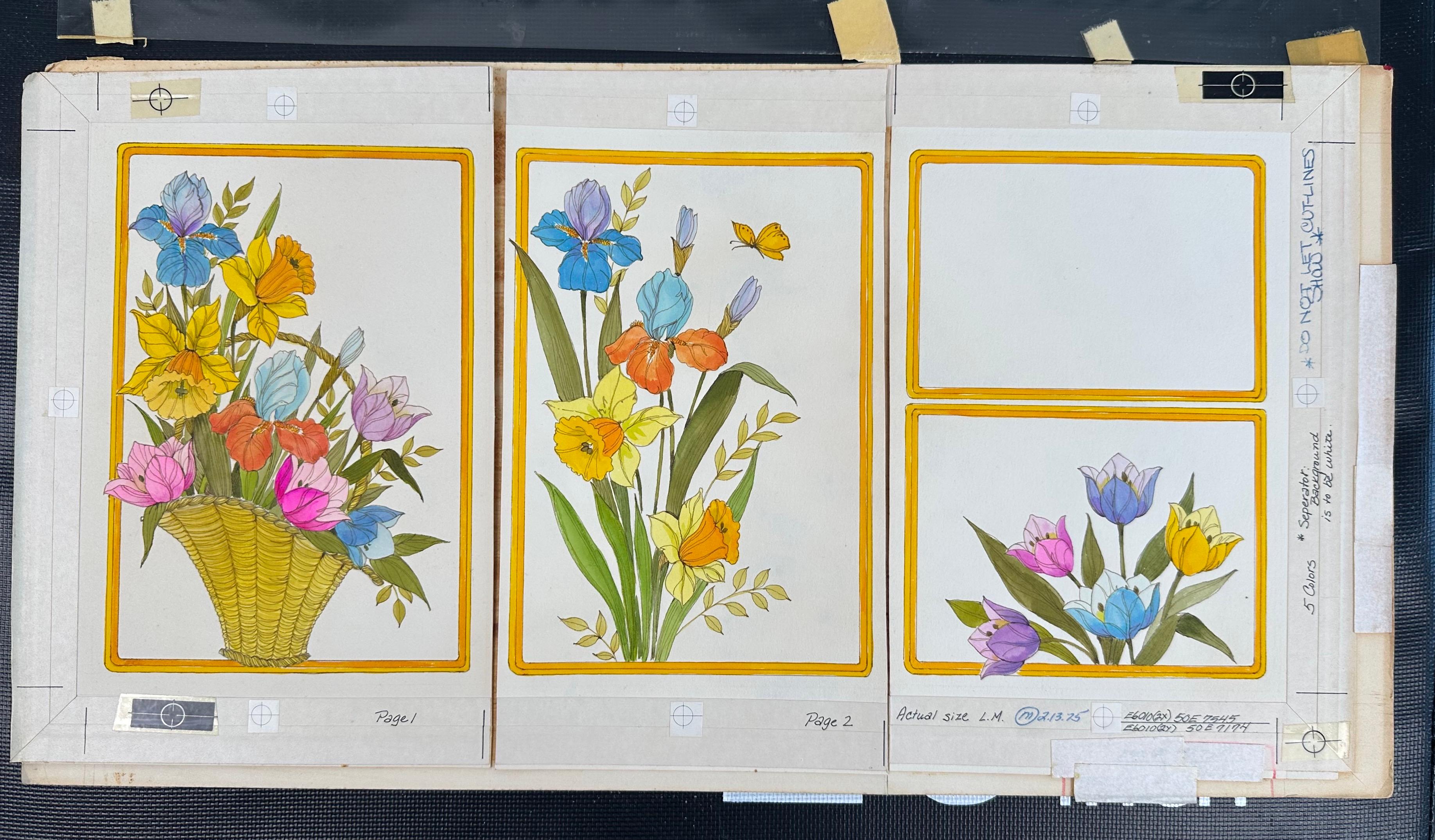 Floral Still Life Illustration Painting Pair - Beige Still-Life Painting by Frank Massa