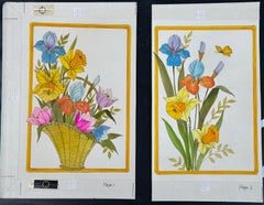 Floral Still Life Illustration Painting Pair