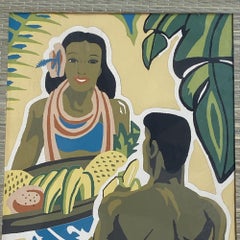 Frank McIntosh Man and Women Hawaiian Print in Bamboo Frame, 1940