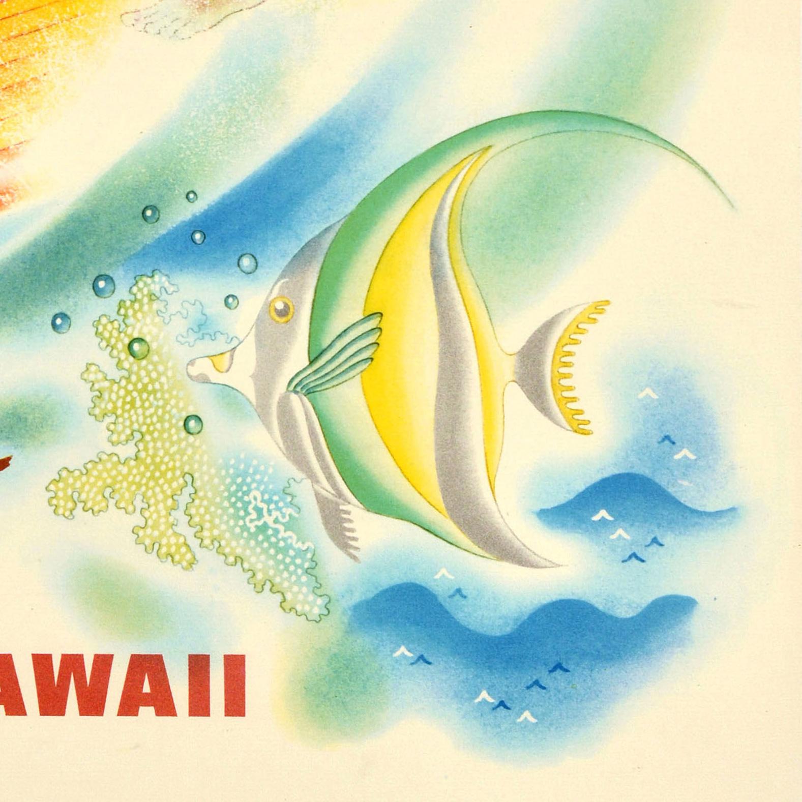 Original Vintage Travel Poster Matson Lines Cruise Hawaii Honolulu Surfer Beach For Sale 1