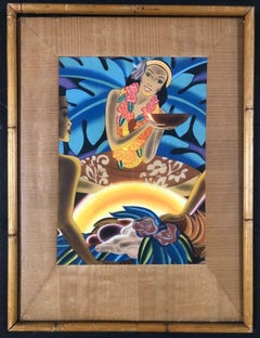 Frank McIntosh Set of 2 Orignal Prints "Luau" and "Fishing Net" with Tiki Frames