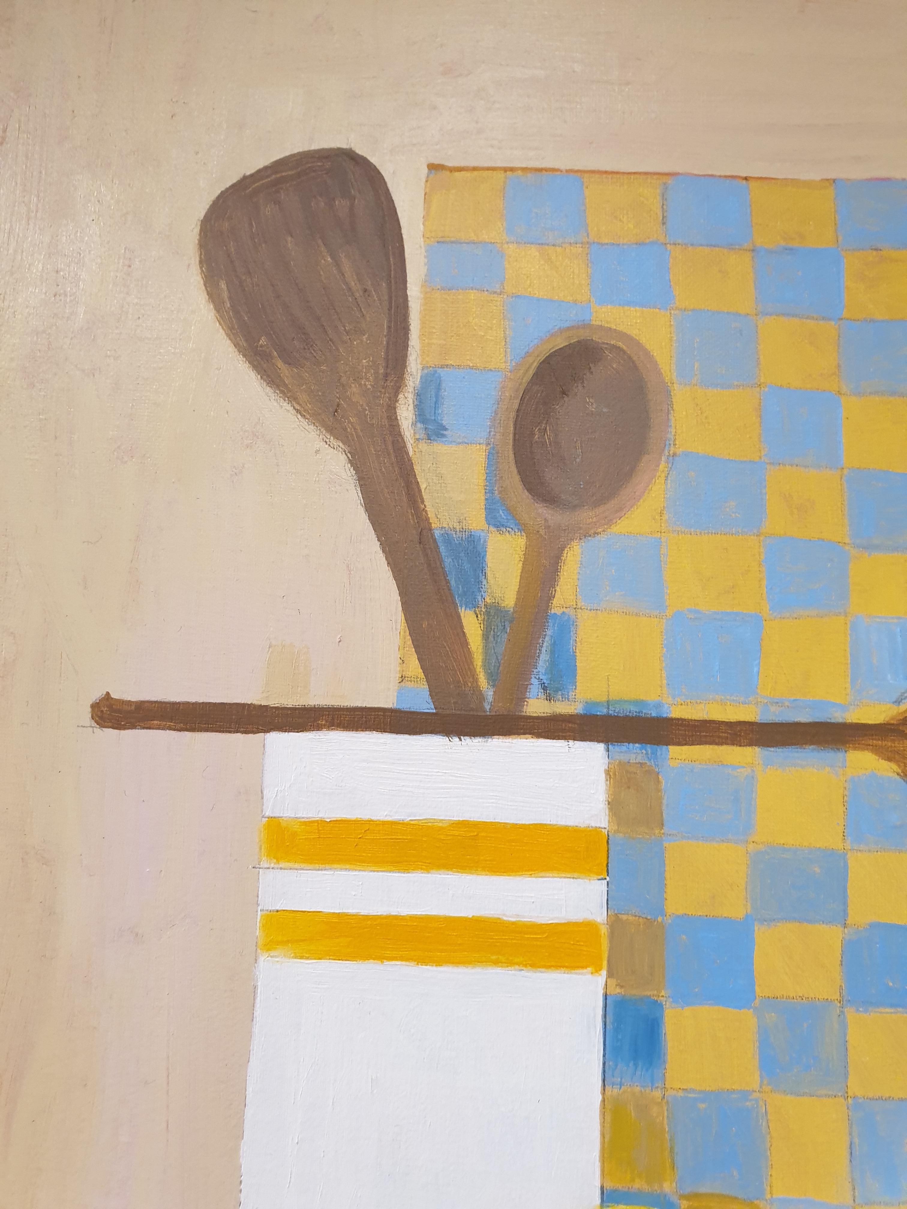 'Breakfast'. Surrealist Acrylic on Canvas. - Brown Interior Painting by Frank McLean Docherty 