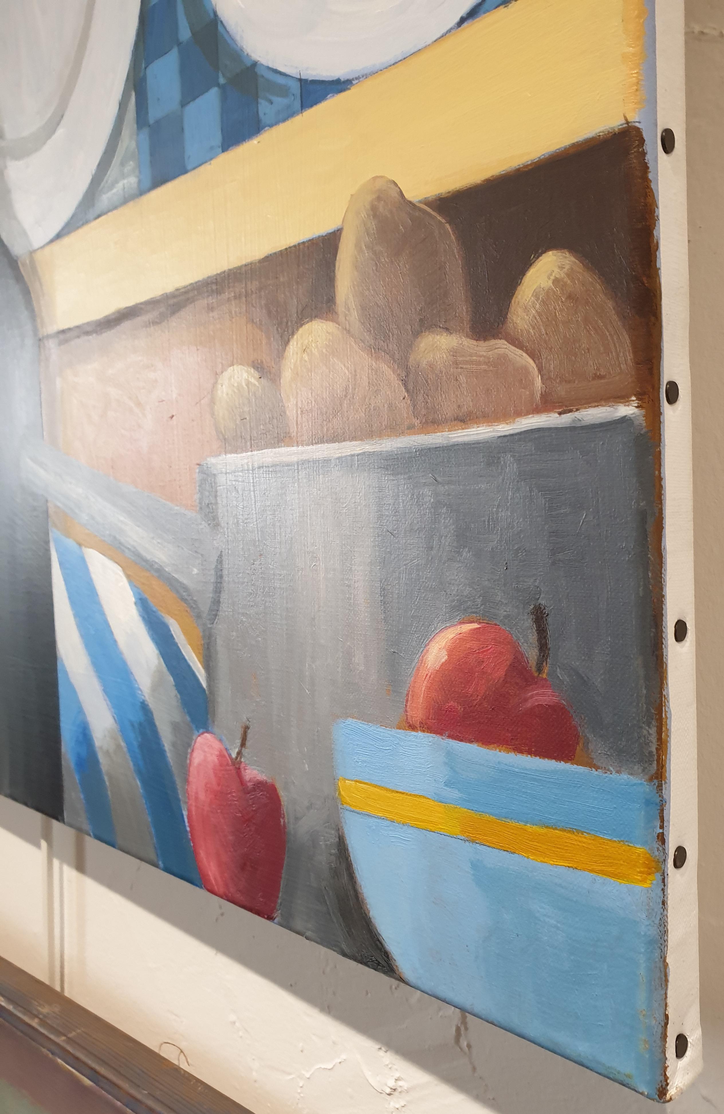'Estantes de cocina'. Surrealista escocés contemporáneo Acrílico sobre lienzo. en venta 3