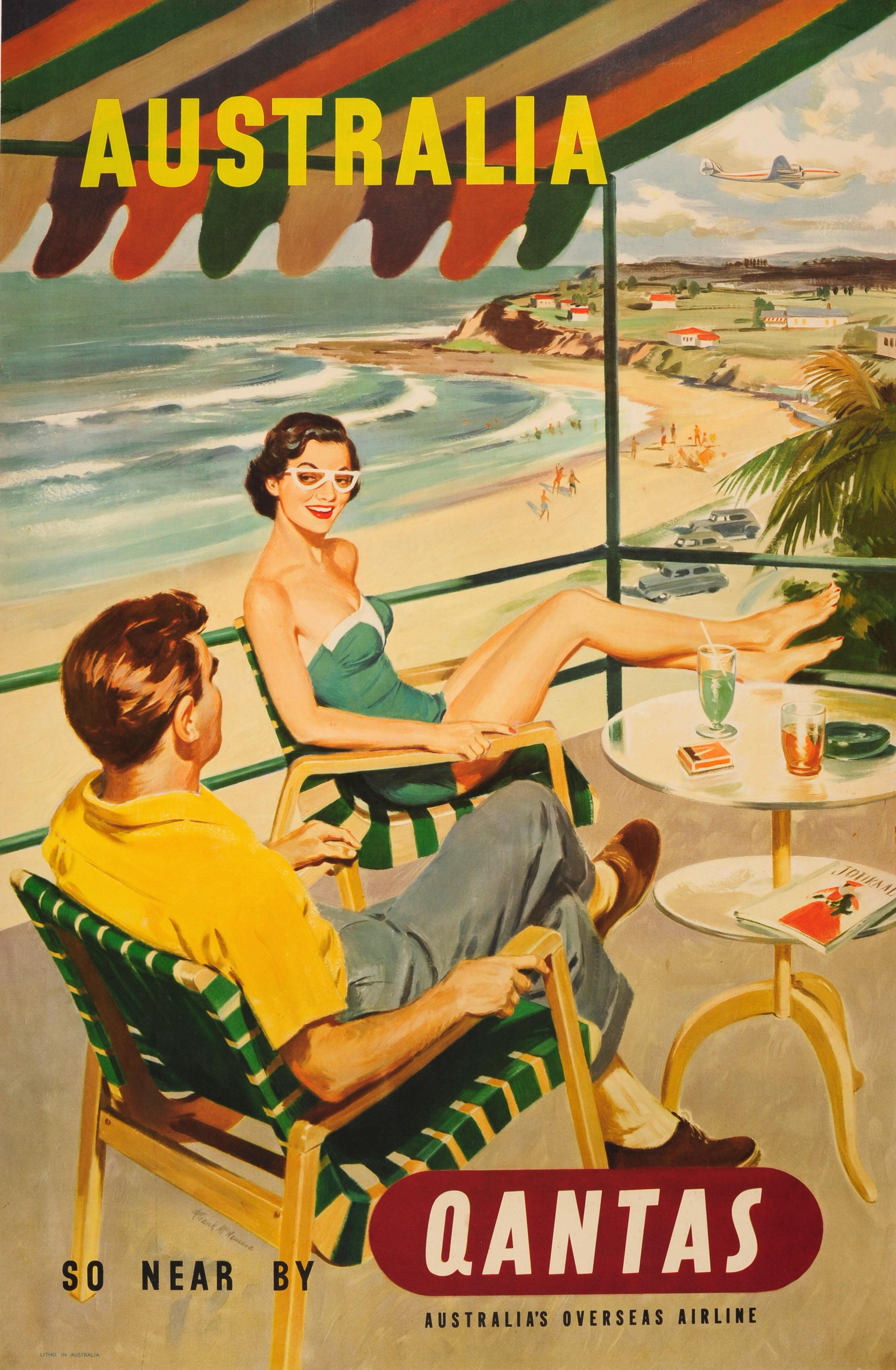 Vintage Tourism Print 5 Sizes & Framing QANTAS Beach 1950 