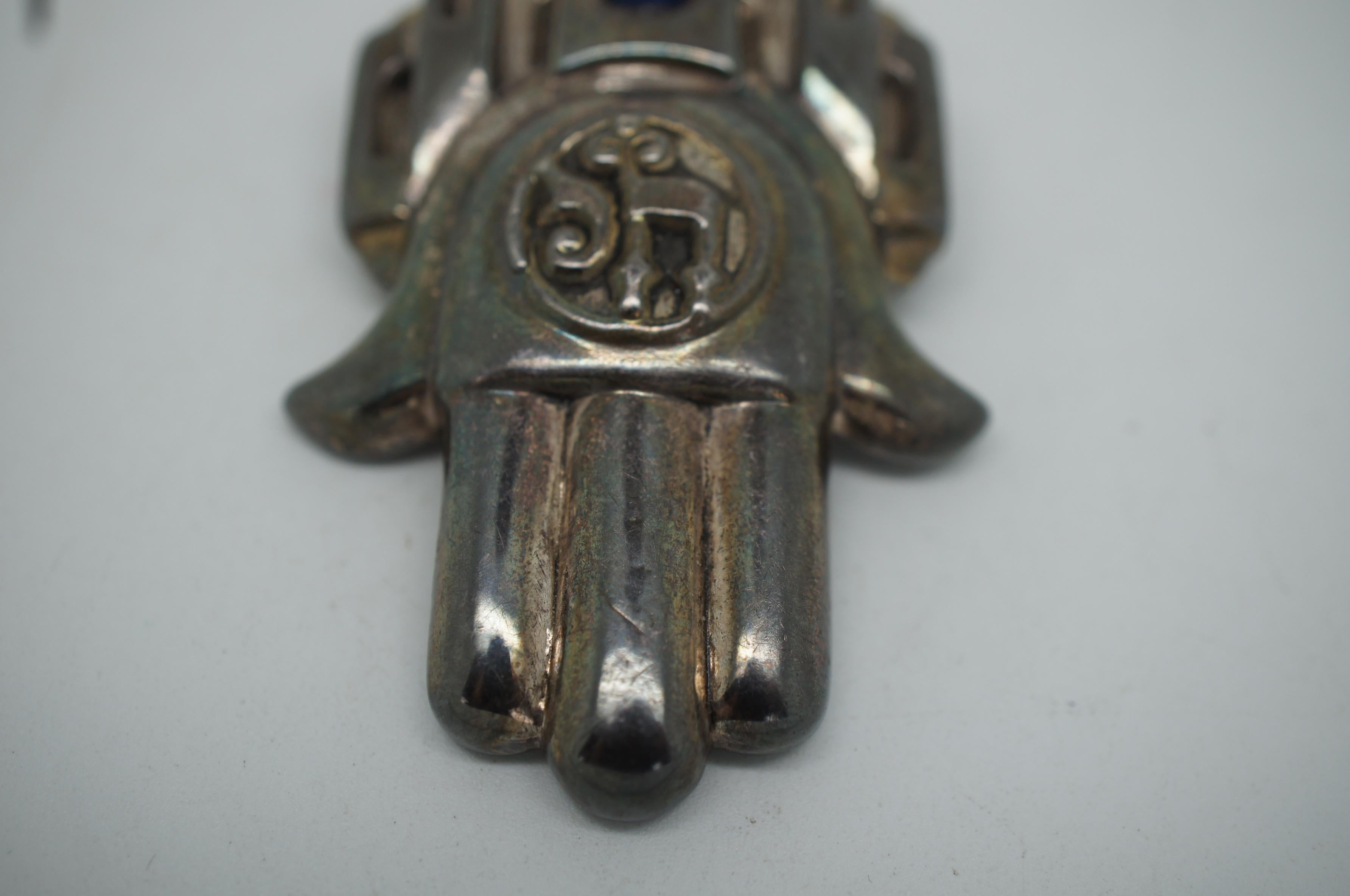 Frank Meisler 925 Sterling Silver Hamsa Pin Brooch Pendant Lapis Kabbalah Amulet 5