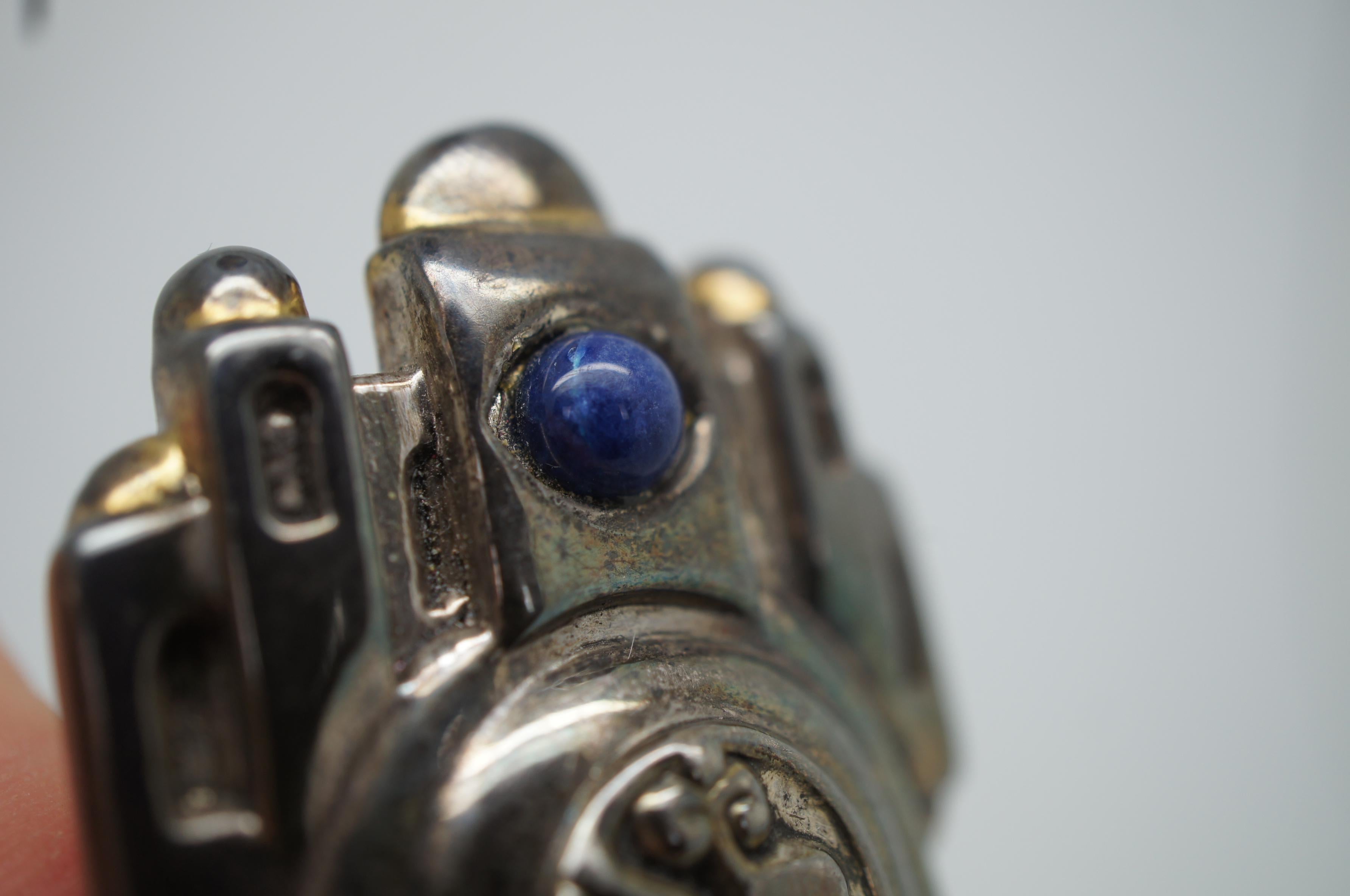 Frank Meisler 925 Sterling Silver Hamsa Pin Brooch Pendant Lapis Kabbalah Amulet 6