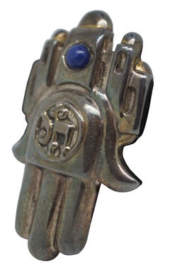 Frank Meisler 925 Sterling Silber Hamsa Pin Brosche Anhänger Lapis Kabbalah Amulet