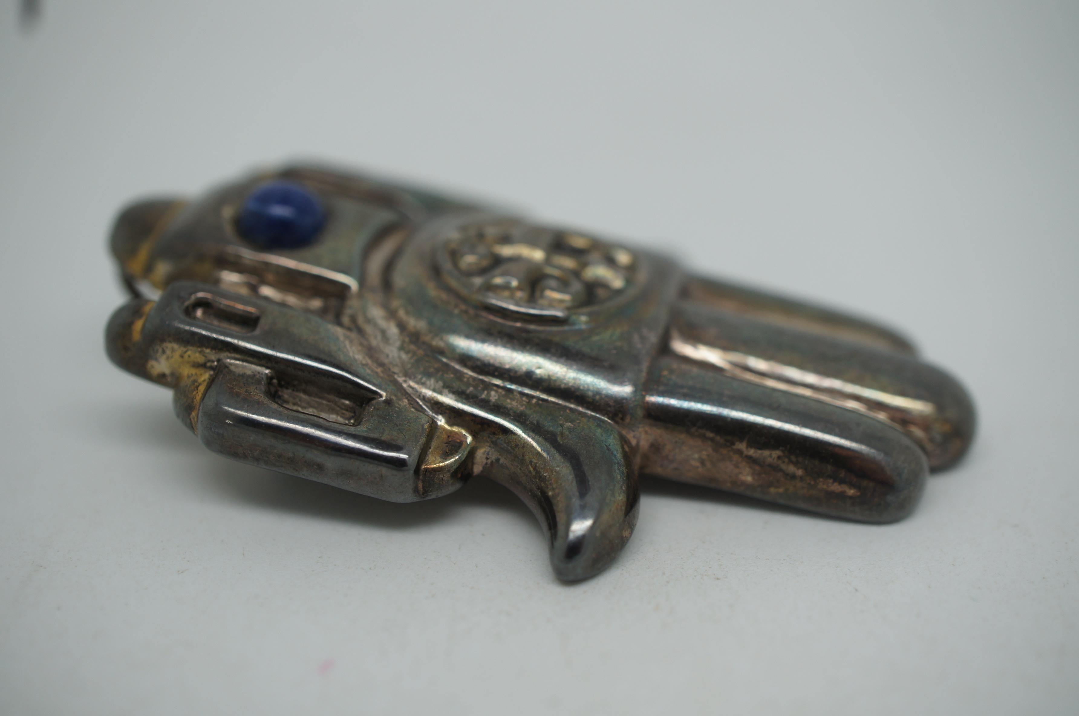 Frank Meisler 925 Sterling Silver Hamsa Pin Brooch Pendant Lapis Kabbalah Amulet 4