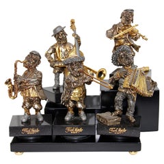 Frank Meisler:: "Musician Band" Cinq sculptures:: violon:: saxophone:: contrebasse