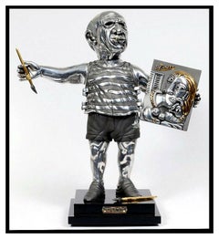 FRANK MEISLER Signed BRONZE Sculpture PORTRAIT OF PICASSO Original Art Silver