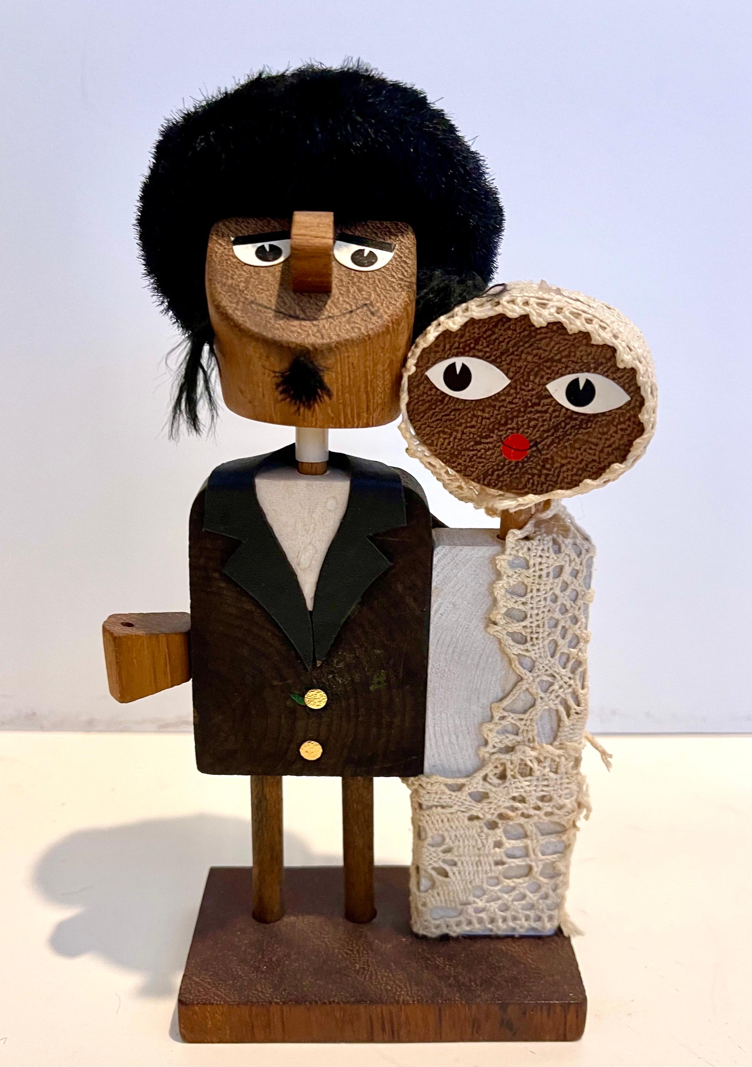 Seltene jüdische Vintage-Skulptur "Jüdische Hochzeit Jerusalem" aus Holz, Frank Meisler