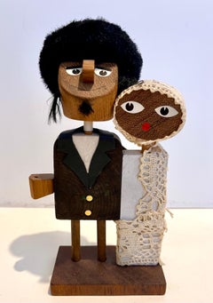 Raro matrimonio chassidico d'epoca Jerusalem Wood Judaica Art Sculpture Frank Meisler