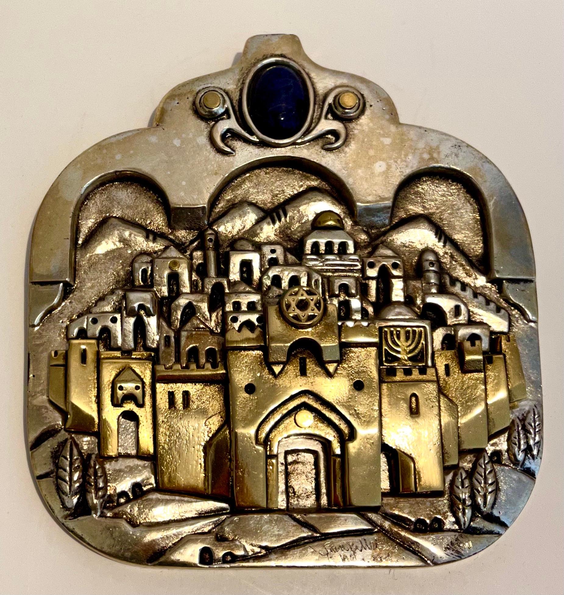 Rare Vintage unusual piece.
Silver plated and gold plated The Old City of Jerusalem, Israel, Frank Meisler has sculpted the city of Jerusalem, its walls and buildings culminating in the Temple Mount. 

FRANK MEISLER
Gdansk, Poland - Israel, b.