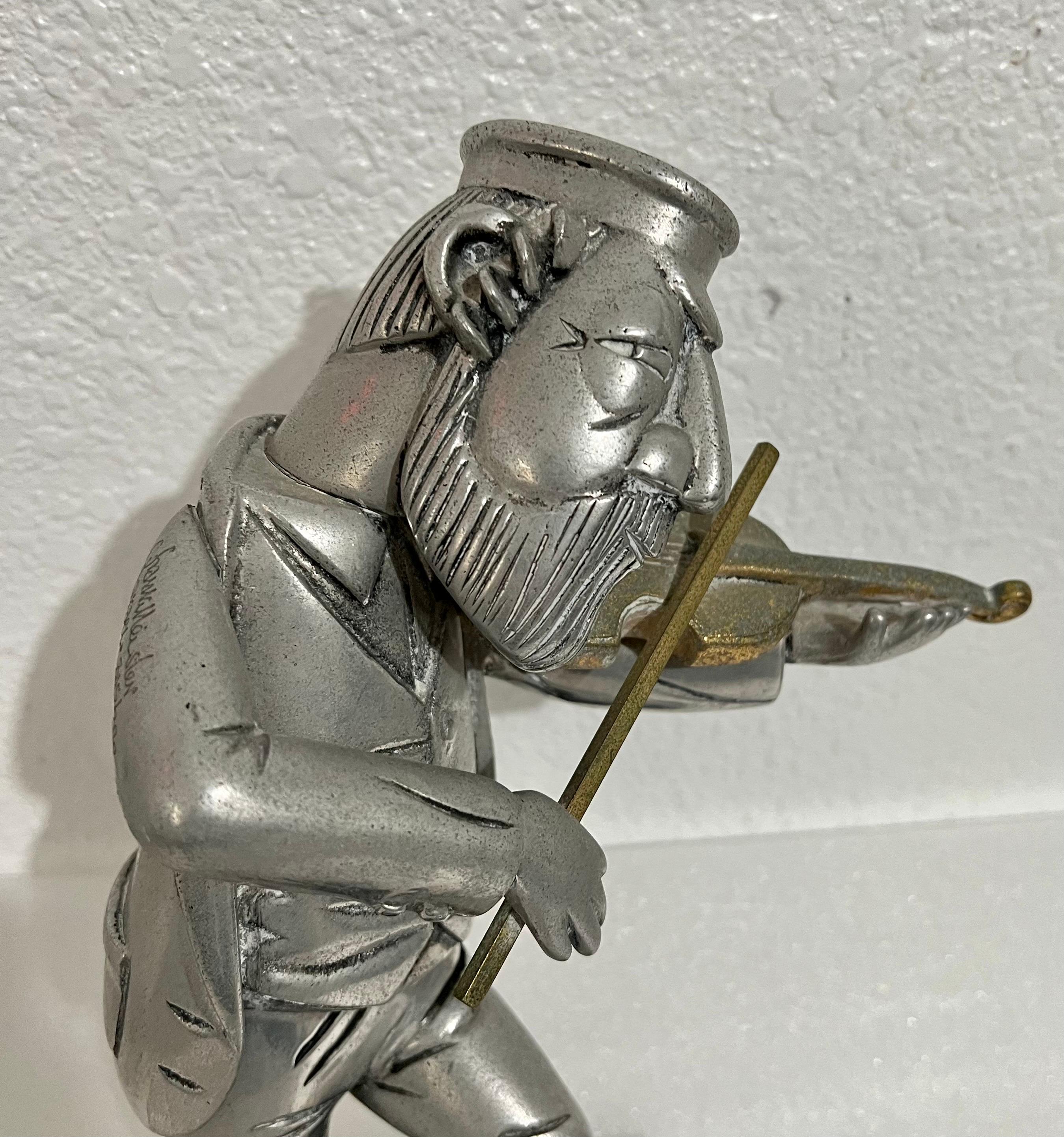 Seltene Vintage Israeli Judaica Rabbi Klezmer Violinistische Skulptur Frank Meisler Kunst im Angebot 10