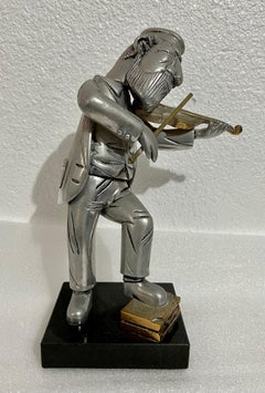 Rare Vintage Israeli Judaica Rabbi Klezmer Violinist Sculpture Frank Meisler Art