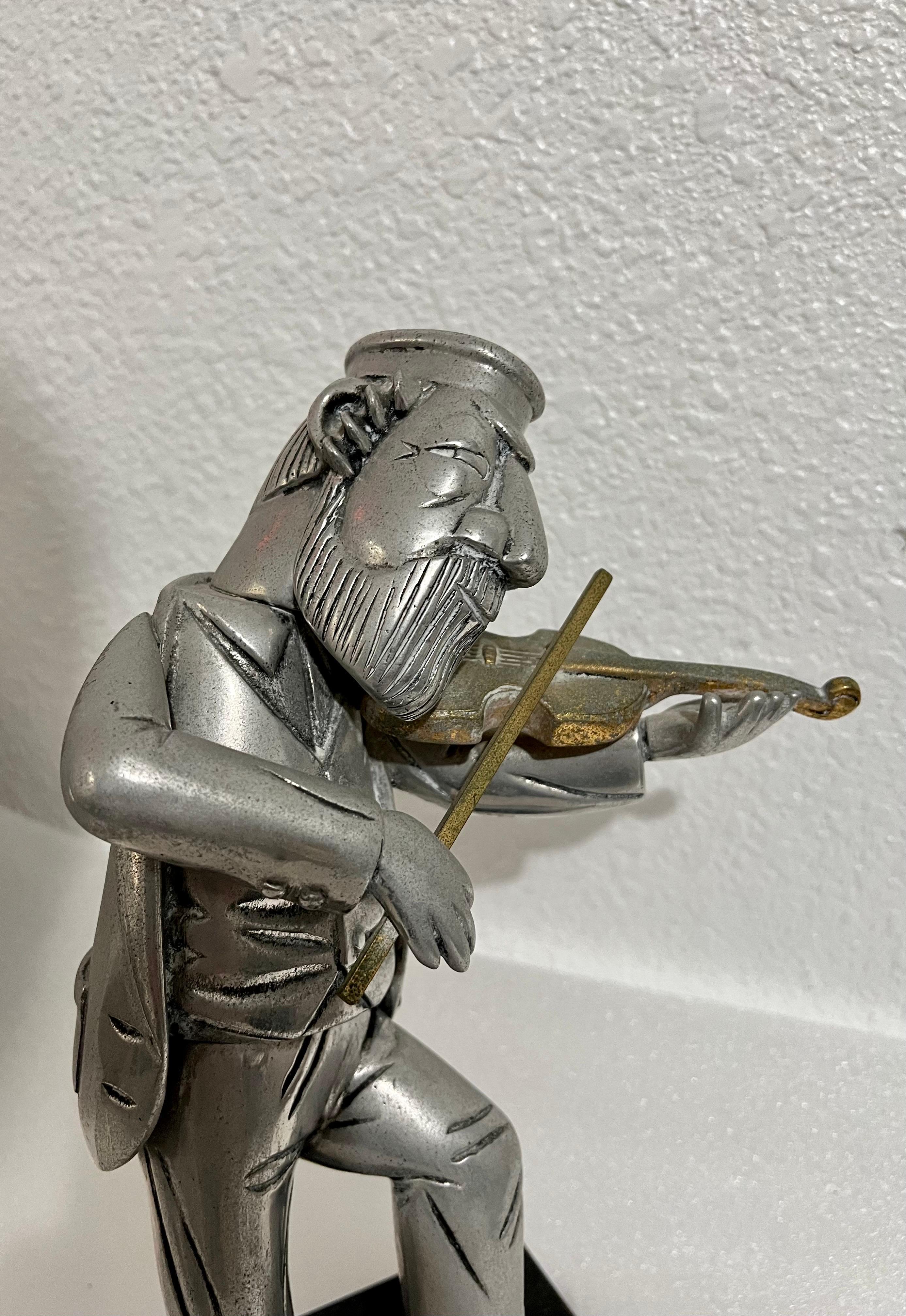 Rare Vintage Israeli Judaica Rabbi Klezmer Violinist Sculpture Frank Meisler Art For Sale 5