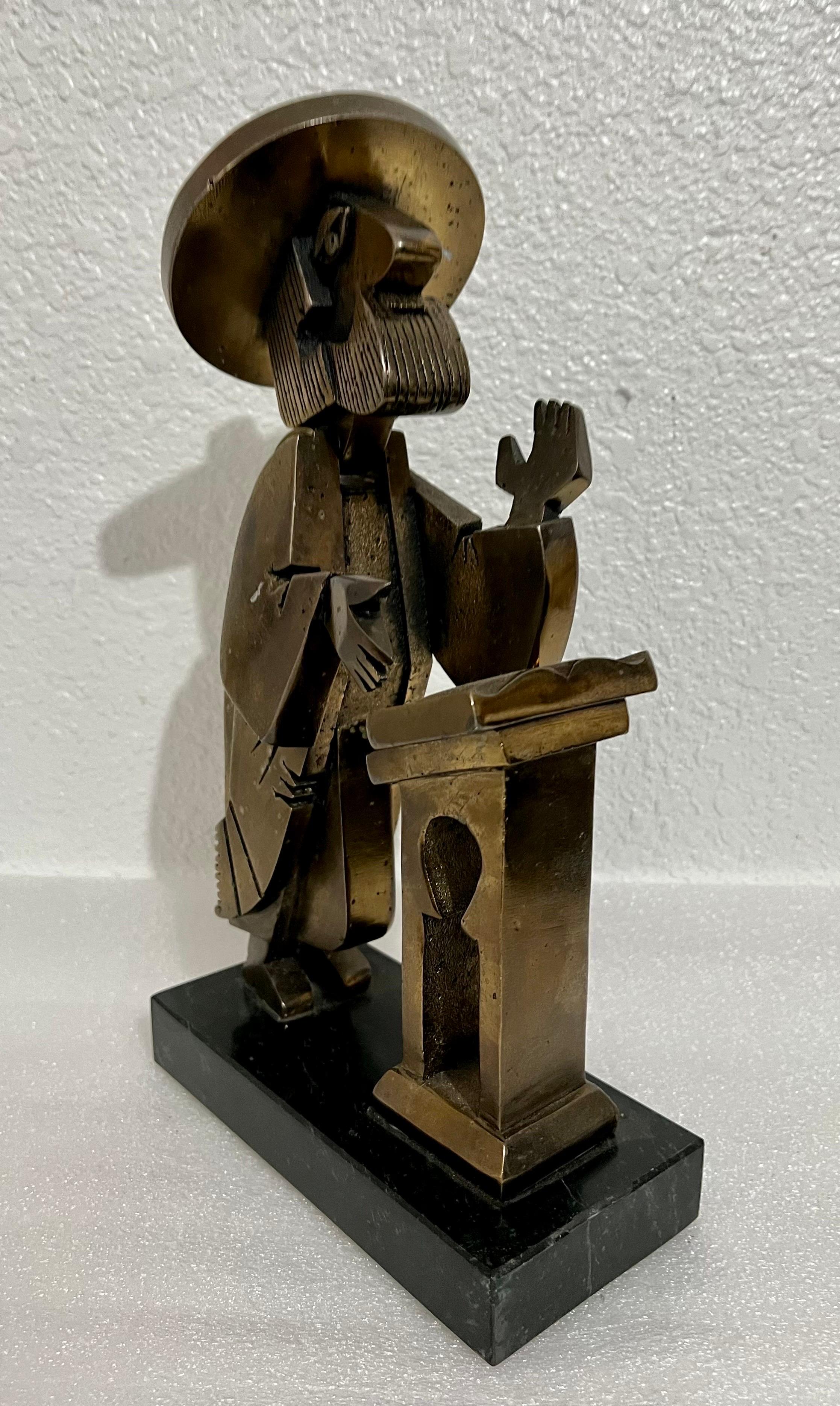 Rare Vintage Israeli Judaica Rabbi Praying Mechanical Sculpture Frank Meisler For Sale 1