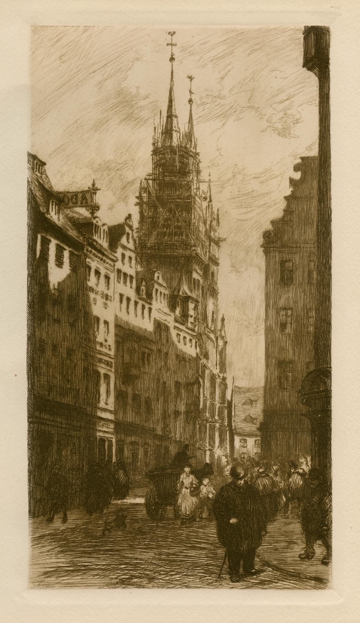 "Une rue a Nuremberg" original etching - Print by Frank Milton Armington