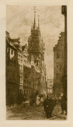 Eau-forte originale « Une rue à Nuremberg »
