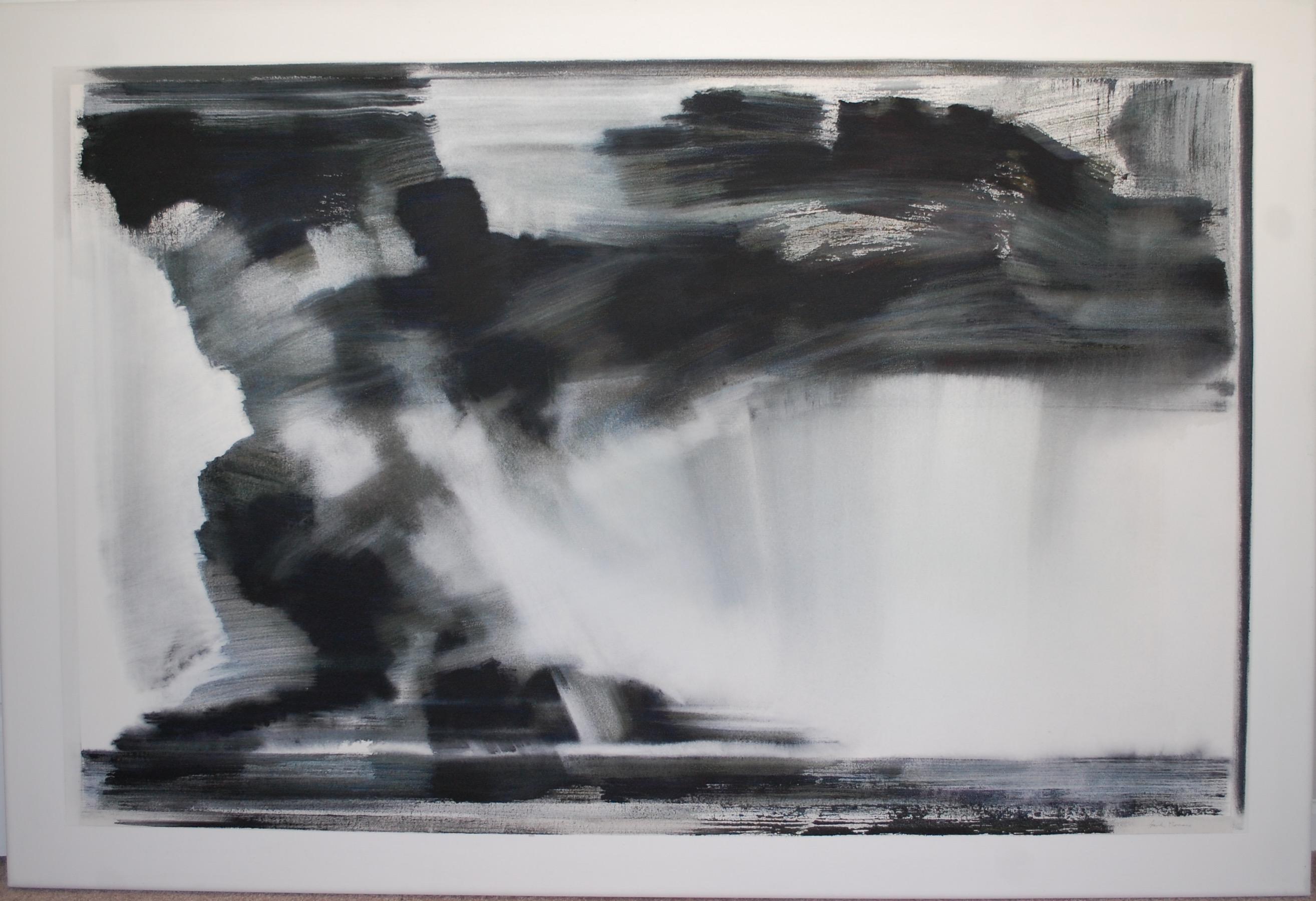 Before The Storm Peinture abstraite de grande taille en noir et blanc - Painting de Frank Monaco