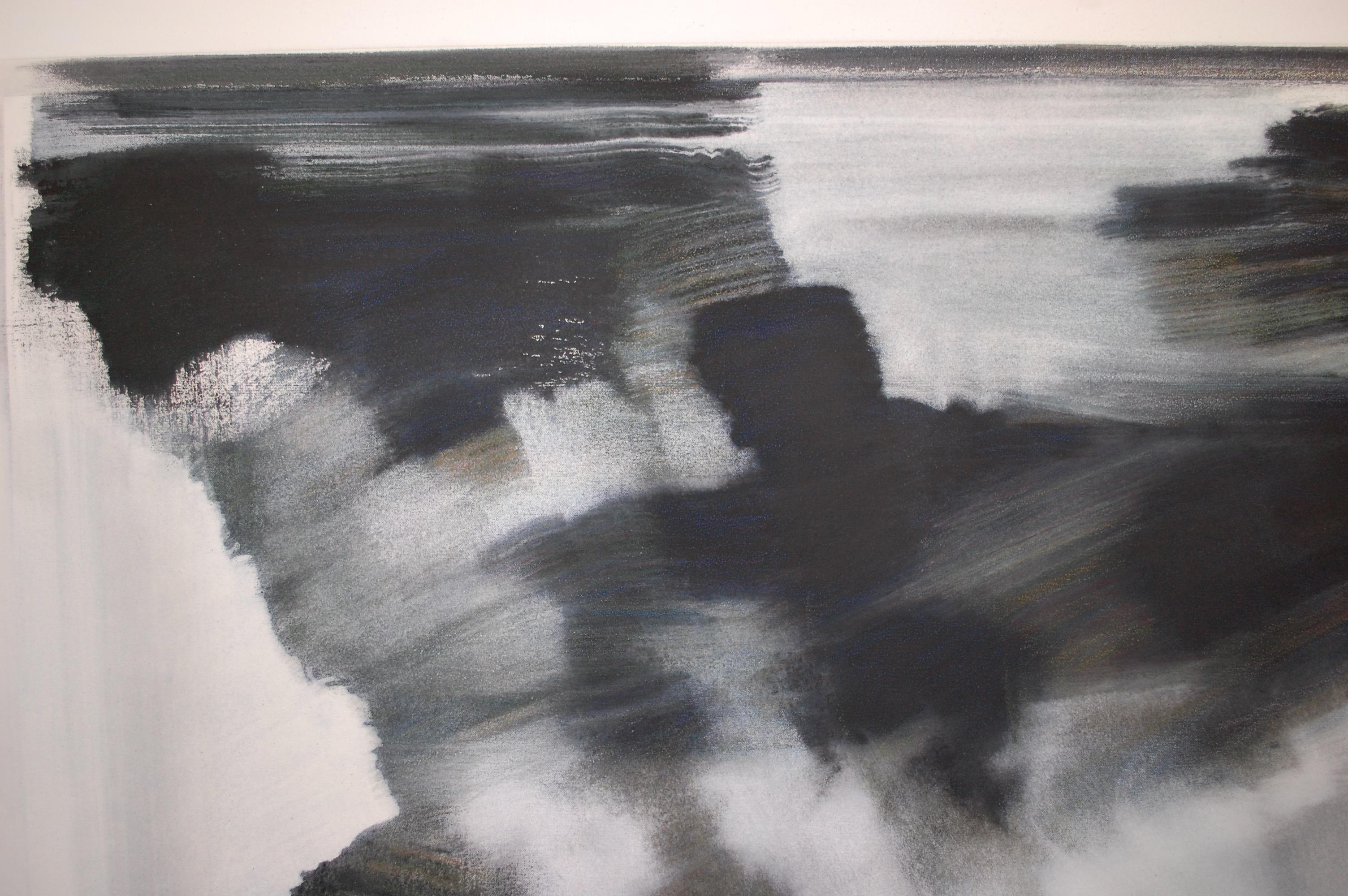 Before The Storm Peinture abstraite de grande taille en noir et blanc - Abstrait Painting par Frank Monaco
