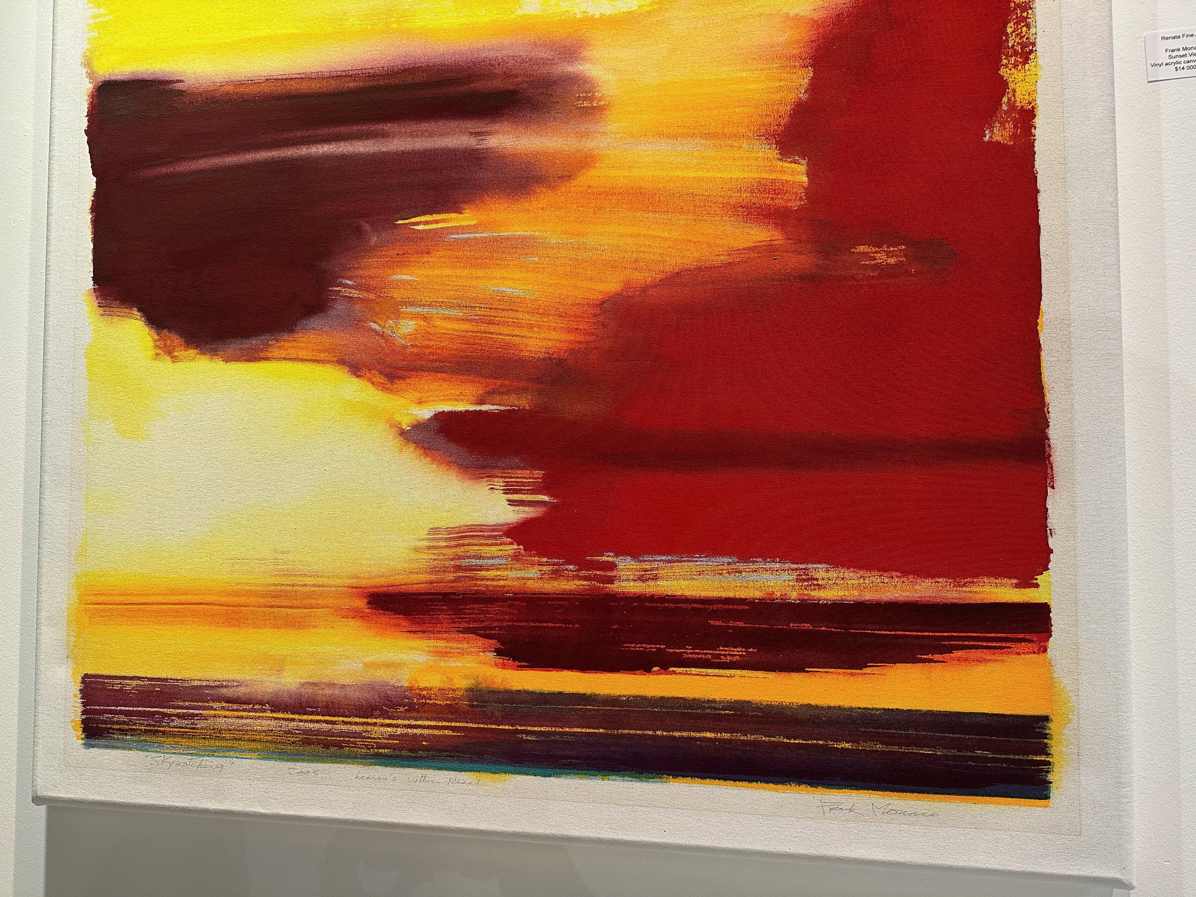 Vista de la puesta de sol Cuadro abstracto grande amarillo rojo - Painting Abstracto de Frank Monaco