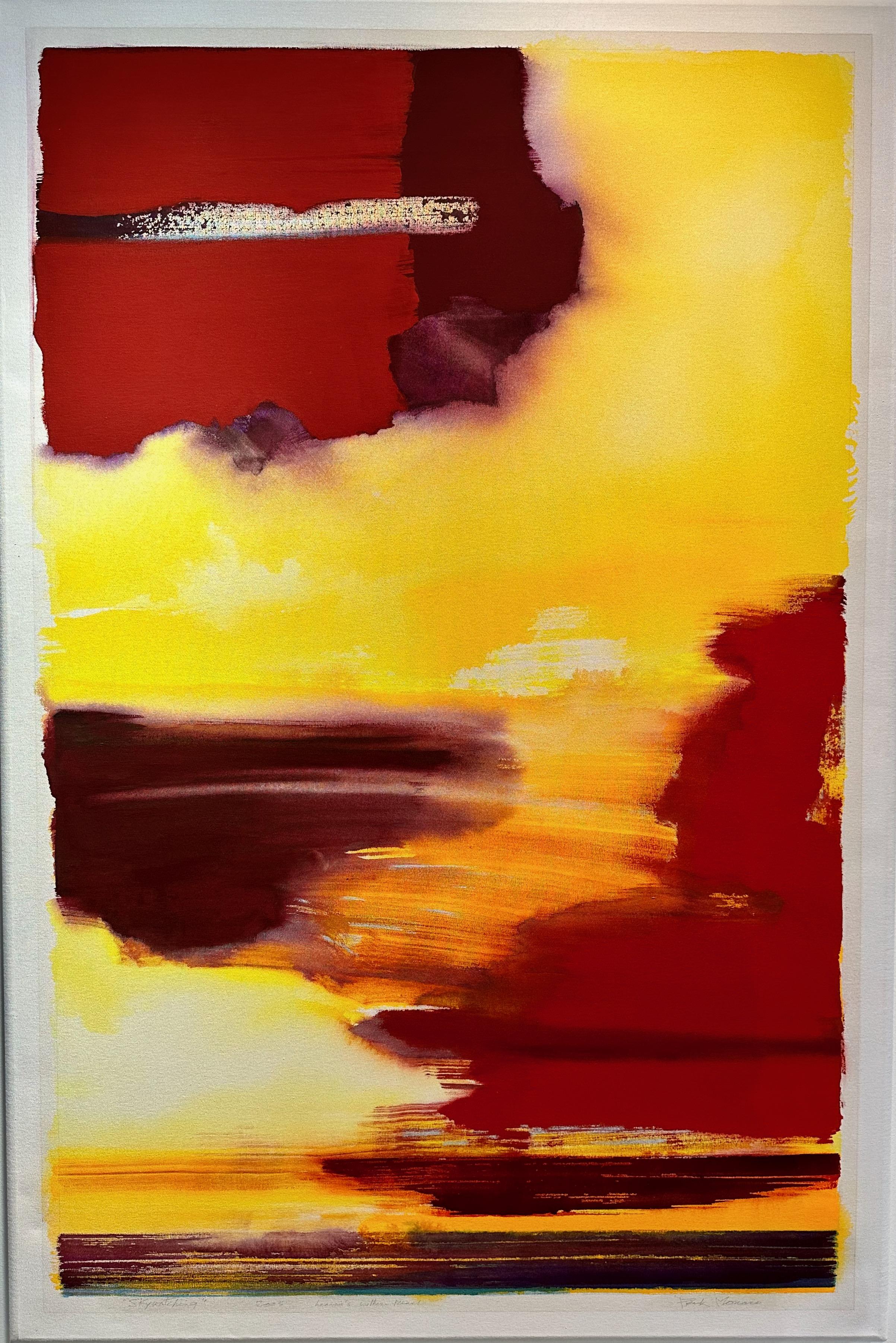 Vue sur le coucher de soleil Grande peinture abstraite jaune rouge