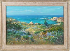 Peinture à l'huile impressionniste encadrée de paysage de plage de la côte californienne « Morning Calm »