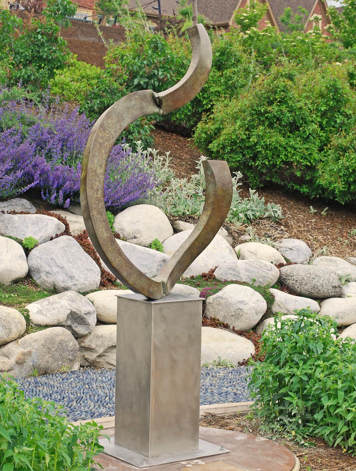 Frank Morbillo Abstract Sculpture - "Head Over Heels II" outdoor bronze sculpture