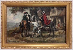 1940's Original British Oil Painting Cavalry Musketeers on Horseback Tavern