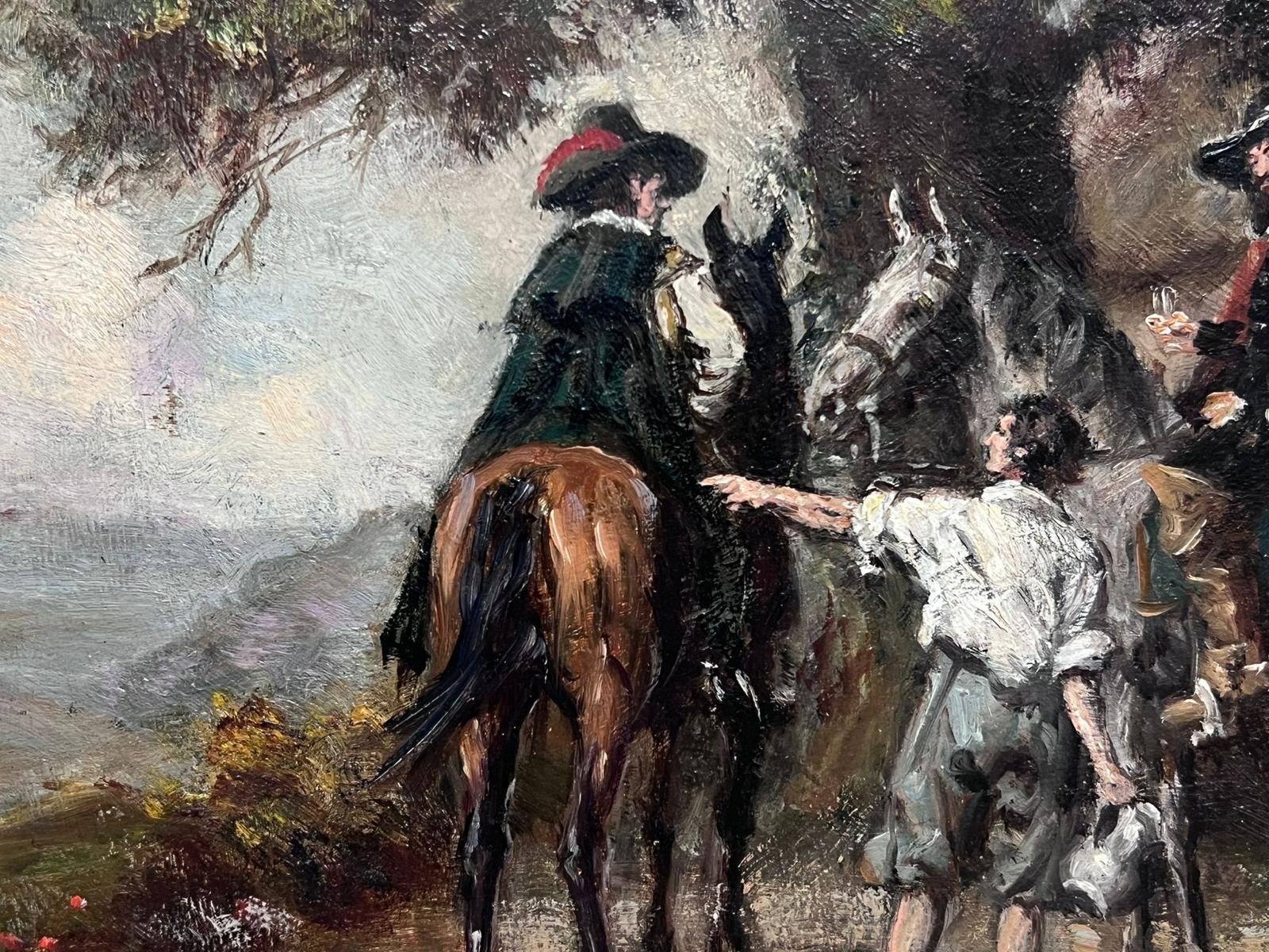 1940's Original British Oil Painting Cavalry Musketeers on Horseback Tavern 1