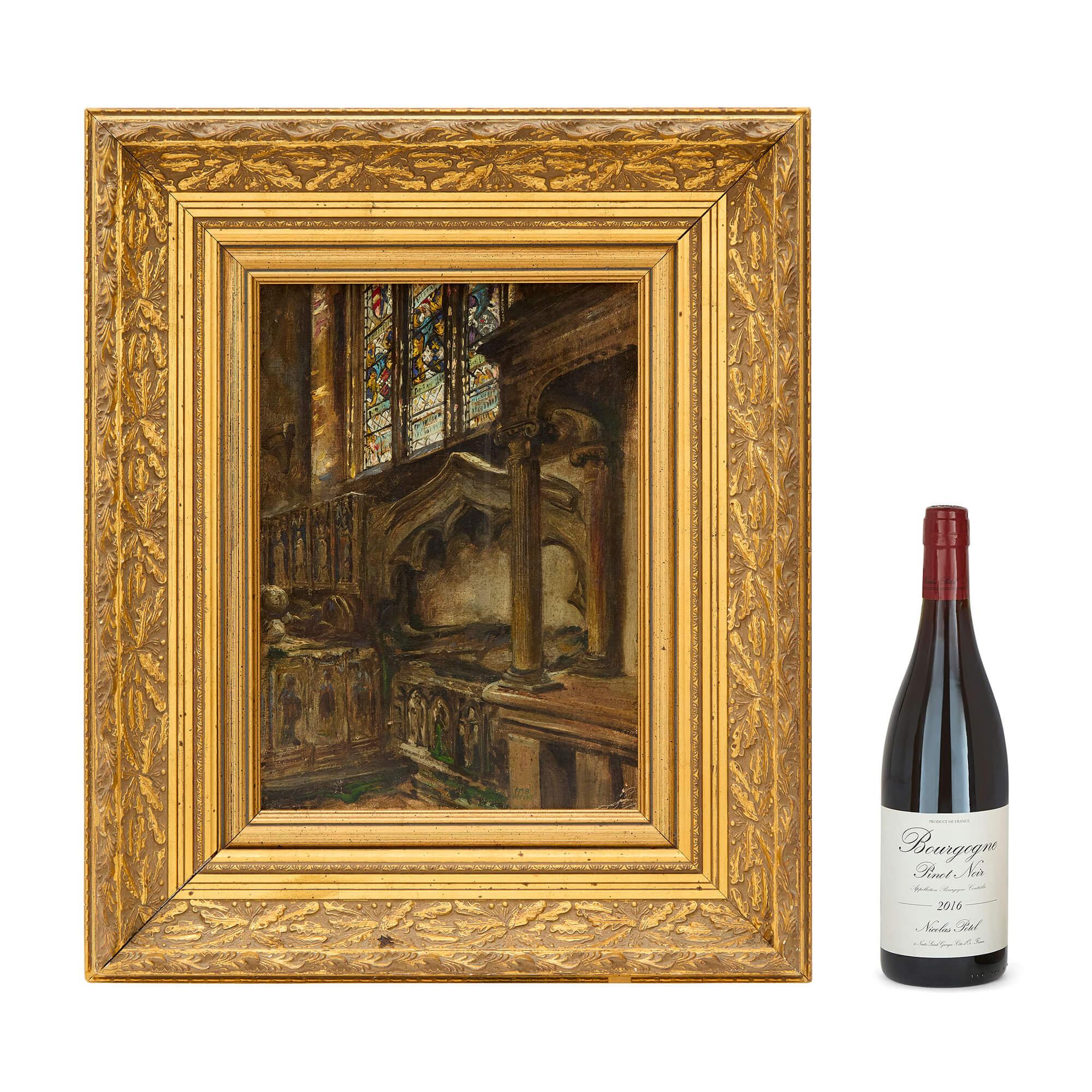 Peinture à l'huile anglaise du début du 20e siècle représentant une chapelle par Frank Moss Bennetts en vente 4