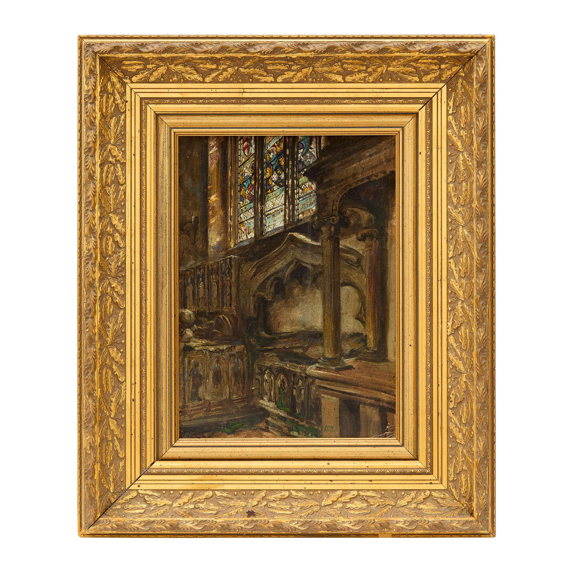 Óleo inglés de principios del siglo XX sobre una capilla, de Frank Moss Bennett