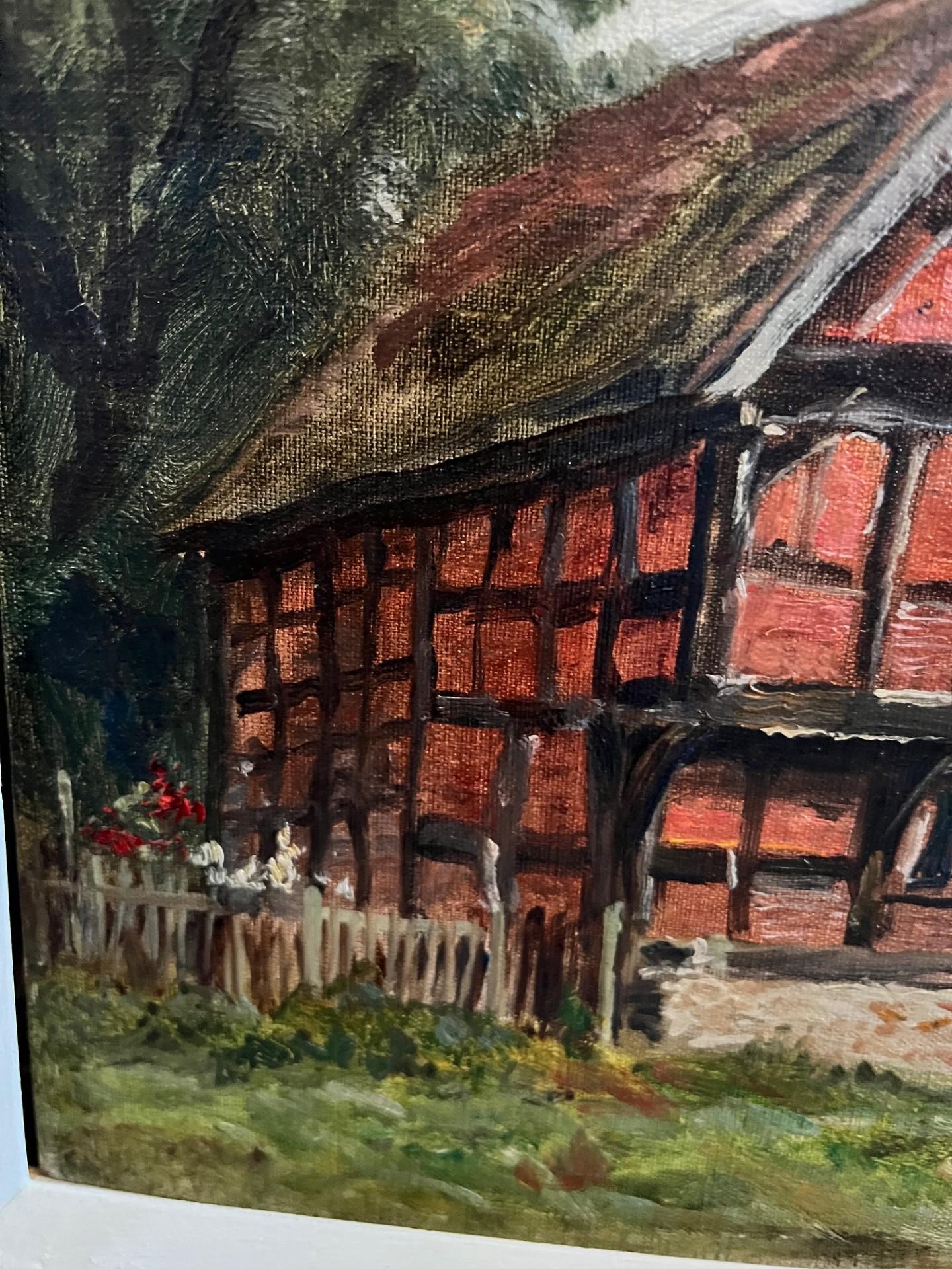 Pittura di villaggio inglese in bianco e nero dei primi del Novecento in stile vittoriano in vendita 1
