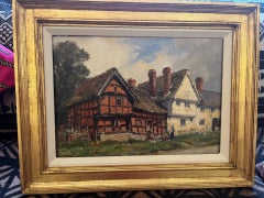 Early Twentieth Century Victorian style Black and White English Village Painting