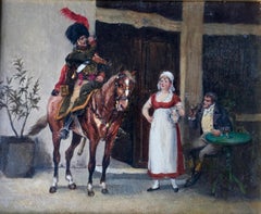 A  French Chasseur a Cheval de la Garde Imperiale, drinking outside a Inn or Pub