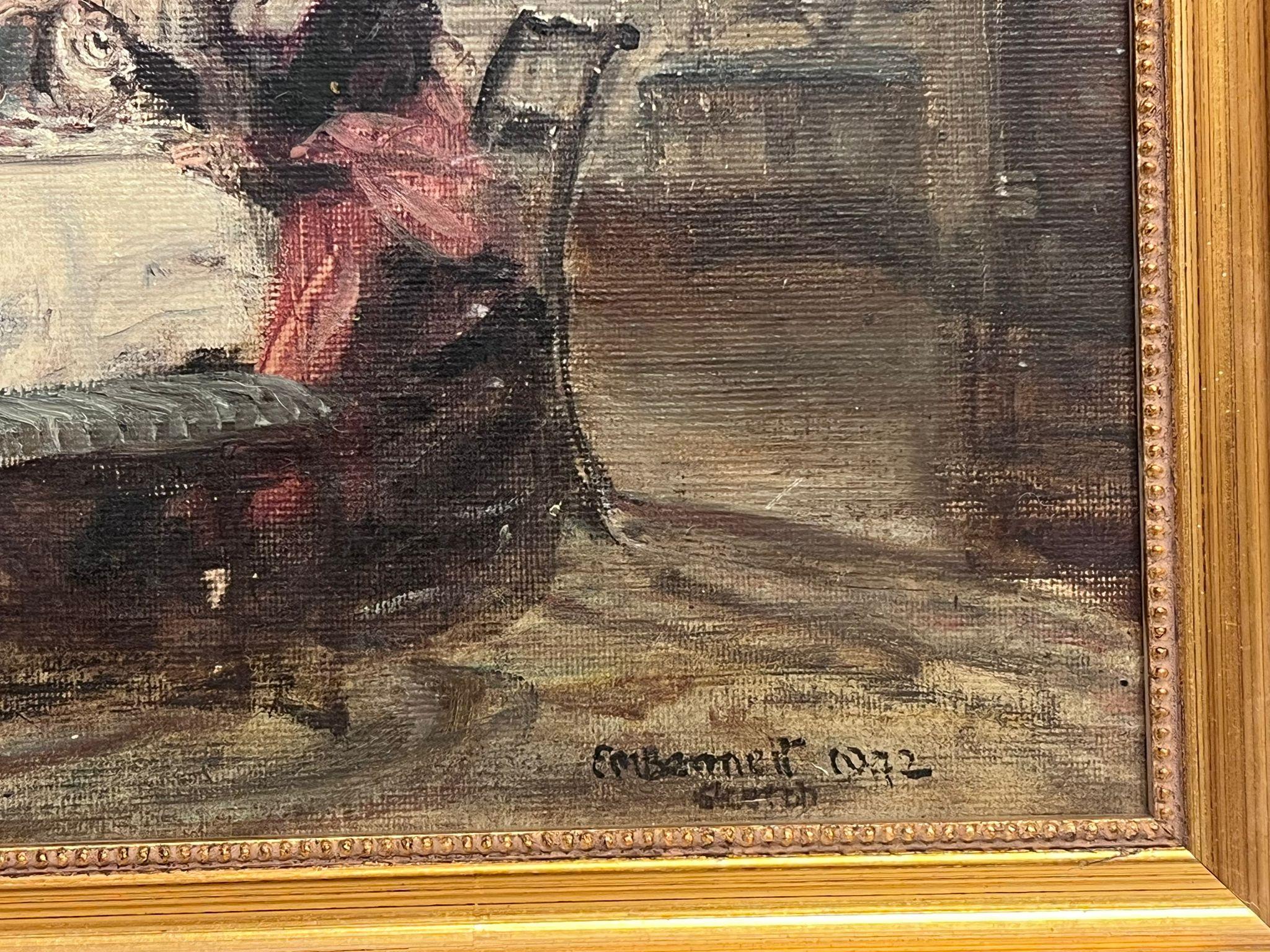 Tè pomeridiano
di Frank Moss Bennetts (Regno Unito, 1874-1953)
olio su tavola firmato, incorniciato
datato 1942
incorniciato: 12 x 16 pollici
tavola: 10 x 14 pollici
provenienza: collezione privata, Inghilterra
condizioni: ottime e solide condizioni