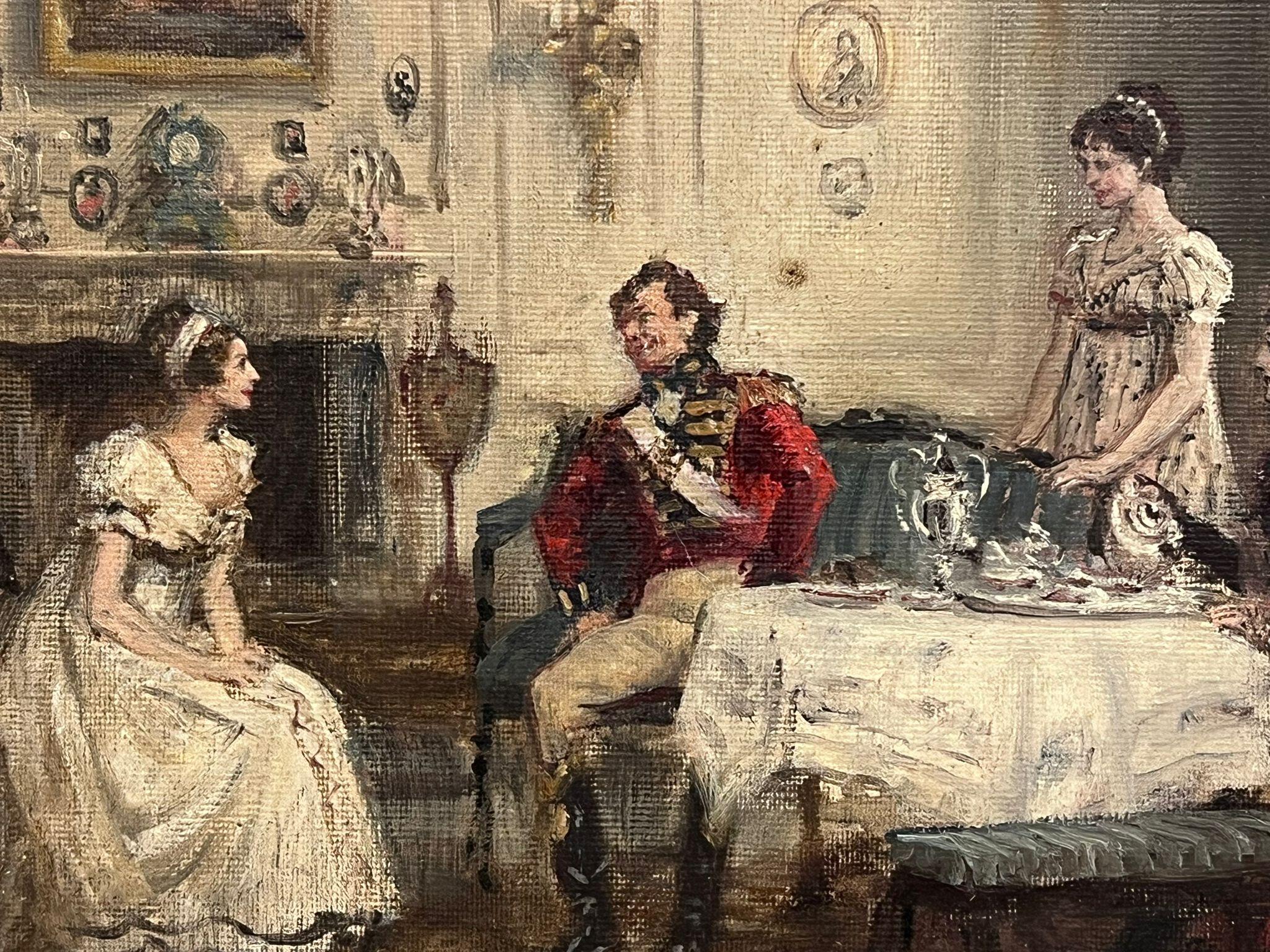 Pittura ad olio britannica elegante Figure georgiane Tè pomeridiano Grande Interno 2