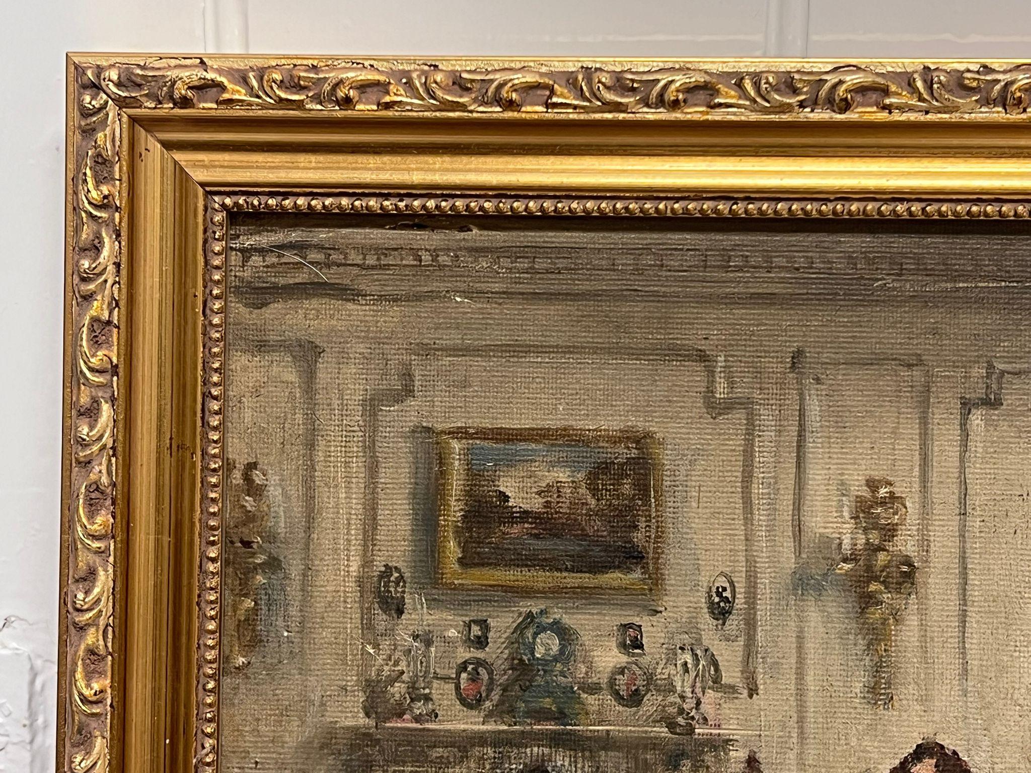 Pittura ad olio britannica elegante Figure georgiane Tè pomeridiano Grande Interno 3