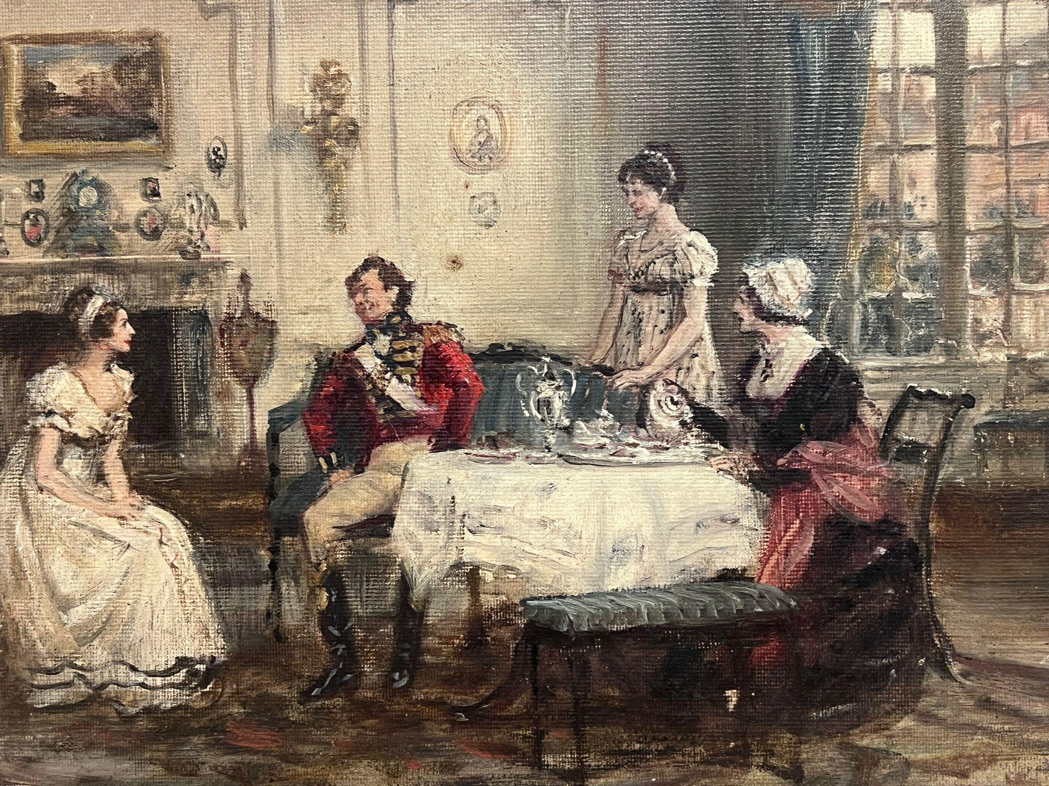 Pittura ad olio britannica elegante Figure georgiane Tè pomeridiano Grande Interno 4