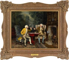 Antique Frank Moss Bennett, The Game Of Cards, Oil Painting 