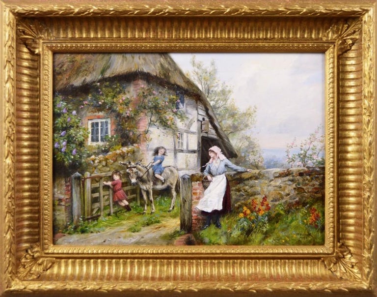 Frank Moss Bennett Genre Oil Painting Of A Child Riding A Donkey Near A Cottage For Sale At 1stdibs